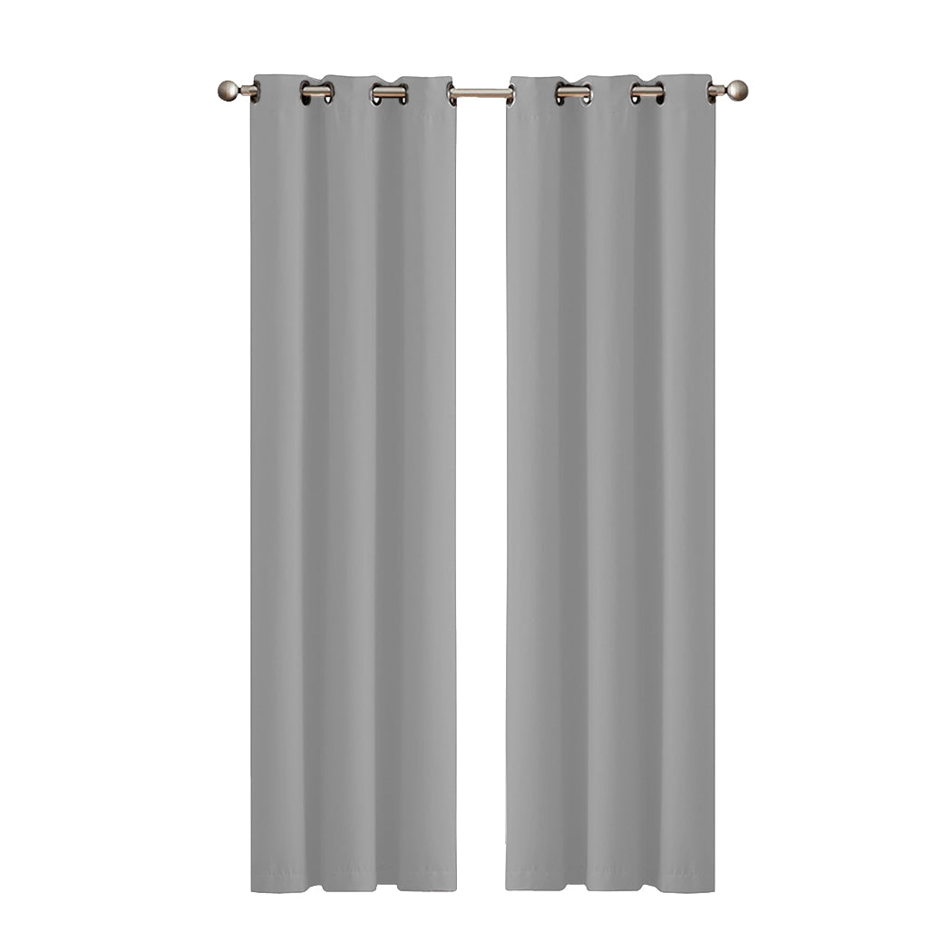 2x Blockout Curtains Panels 3 Layers Eyelet Room Darkening 132x213cm Grey