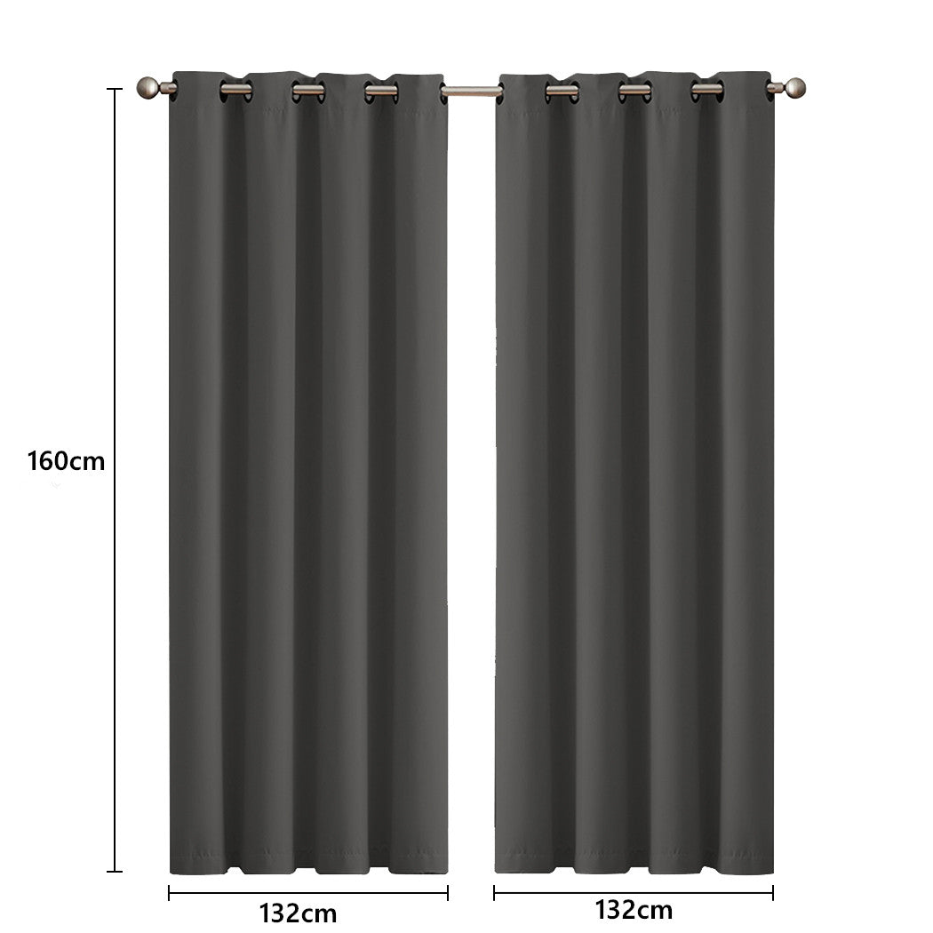 2x Blockout Curtains Panels 3 Layers Eyelet Room Darkening 132x160cm Charcoal