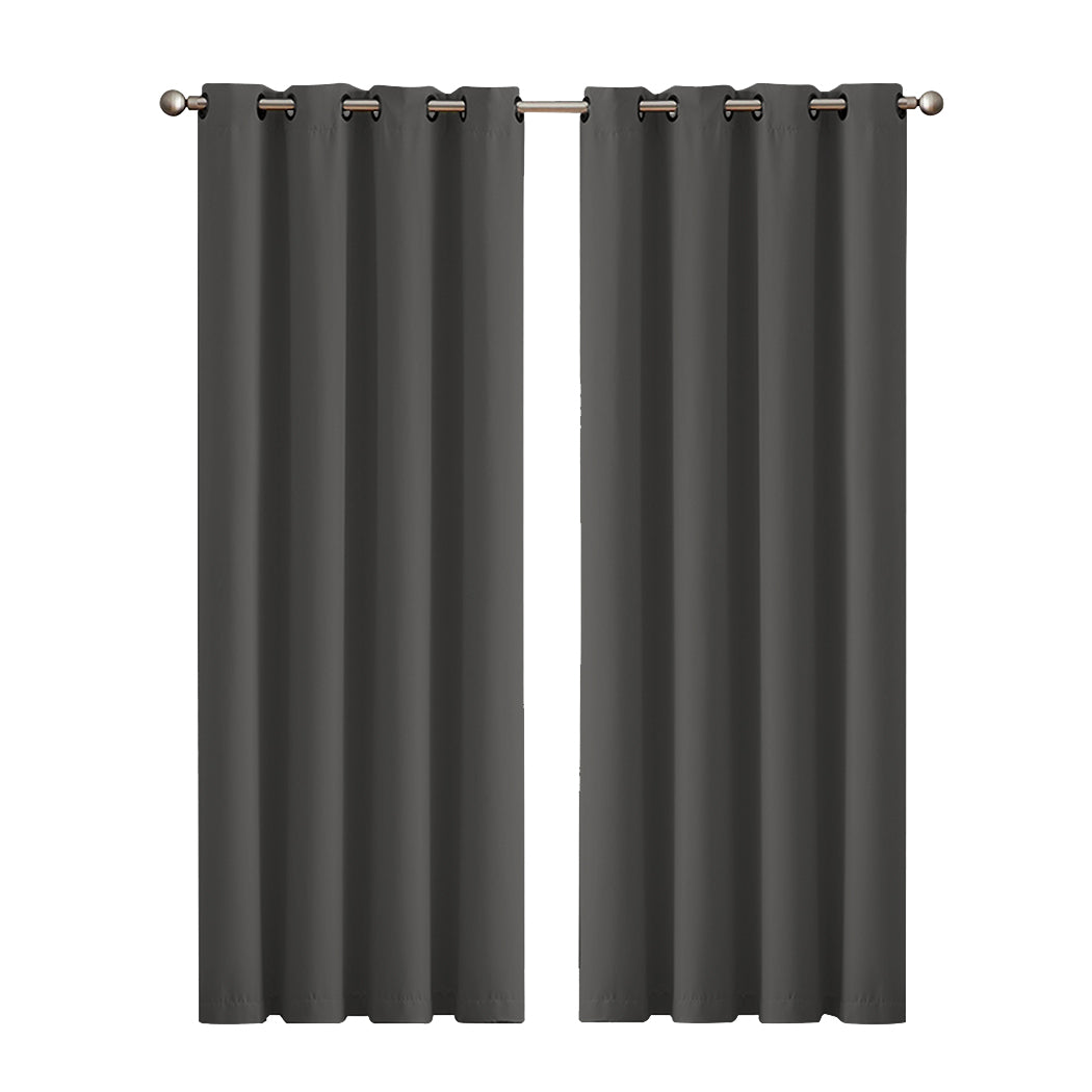 2x Blockout Curtains Panels 3 Layers Eyelet Room Darkening 132x160cm Charcoal