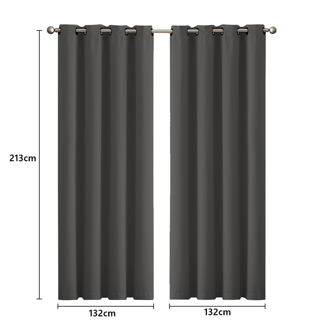 2x Blockout Curtains Panels 3 Layers Eyelet Room Darkening 132x213cm Charcoal