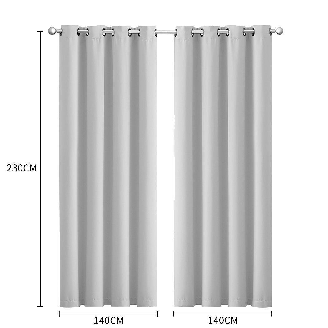 2x Blockout Curtains Panels 3 Layers Eyelet Room Darkening 140x230cm Grey