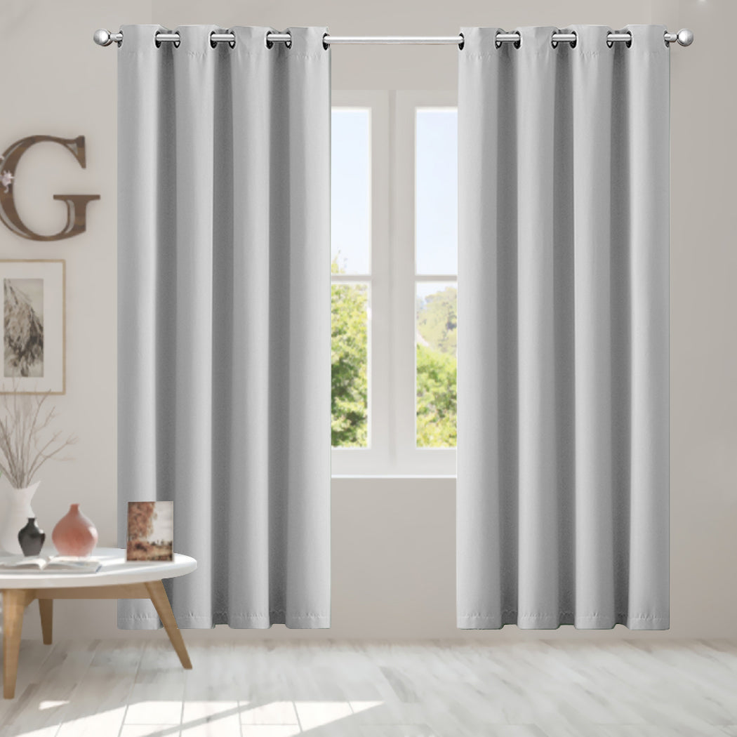 2x Blockout Curtains Panels 3 Layers Eyelet Room Darkening 140x230cm Grey