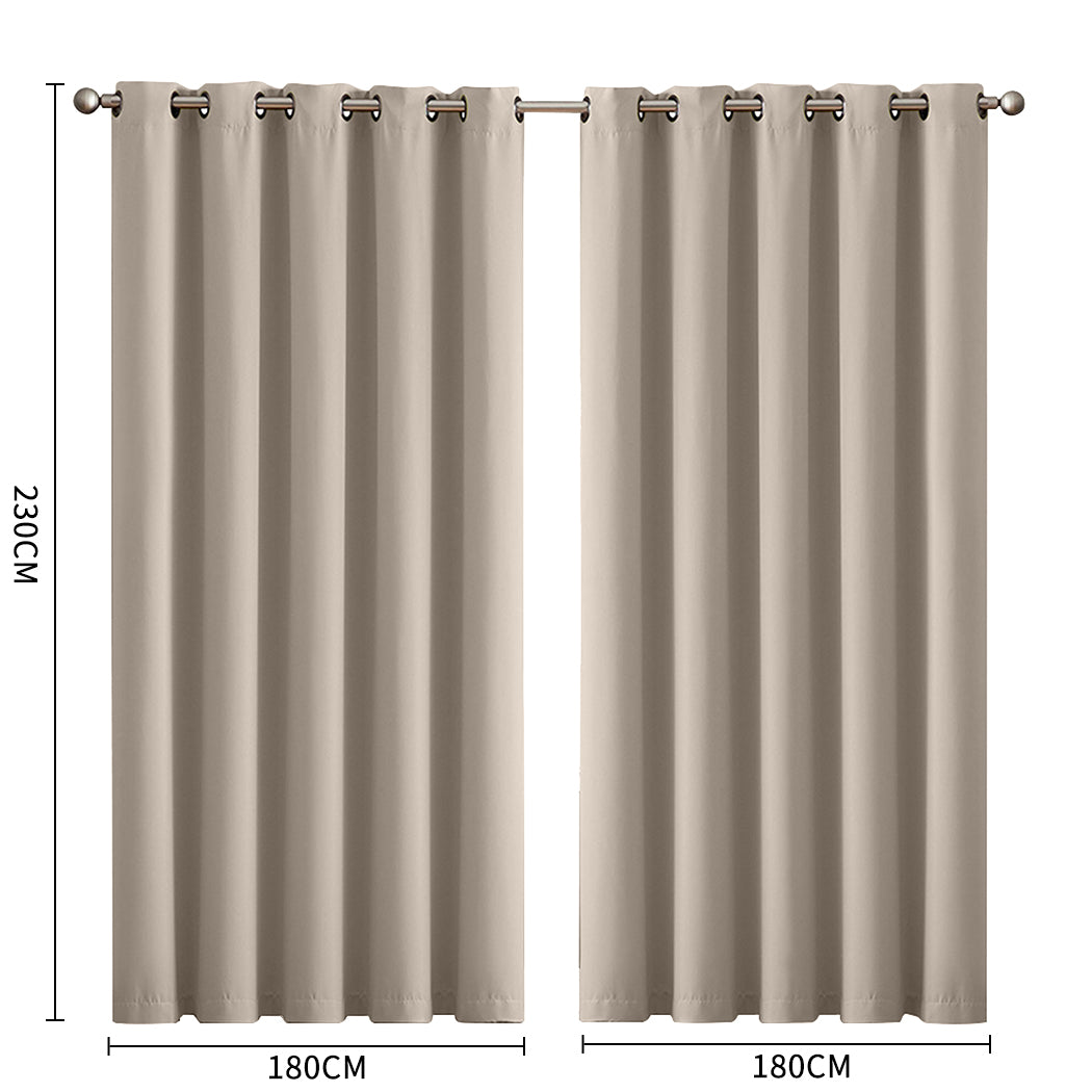 2x Blockout Curtains Panels 3 Layers Eyelet Room Darkening 180x230cm Beige