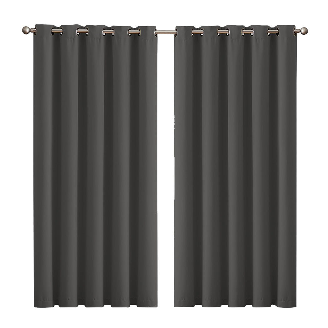 2x Blockout Curtains Panels 3 Layers Eyelet Room Darkening 180x230cm Charcoal