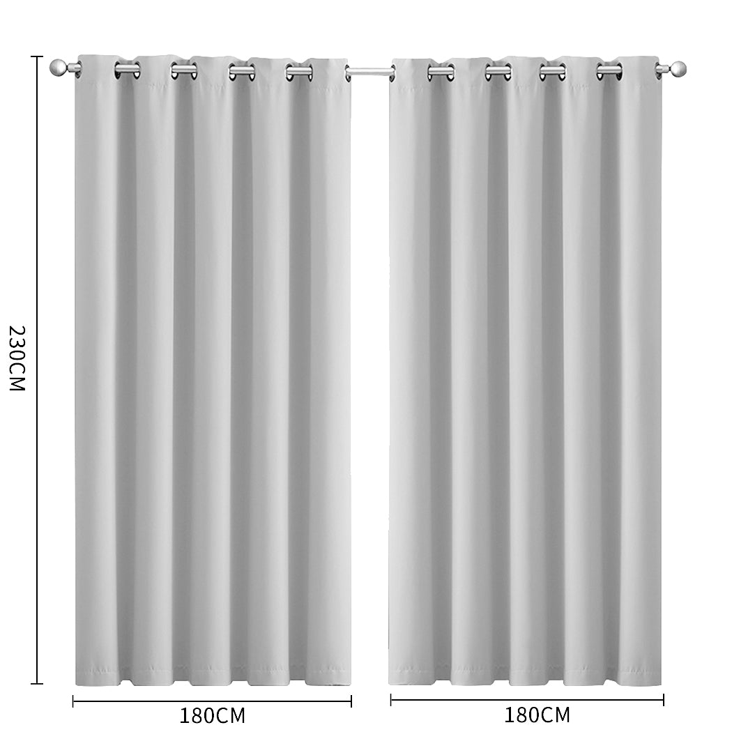 2x Blockout Curtains Panels 3 Layers Eyelet Room Darkening 180x230cm Grey