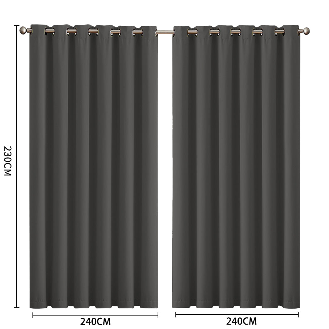 2x Blockout Curtains Panels 3 Layers Eyelet Room Darkening 240x230cm Charcoal