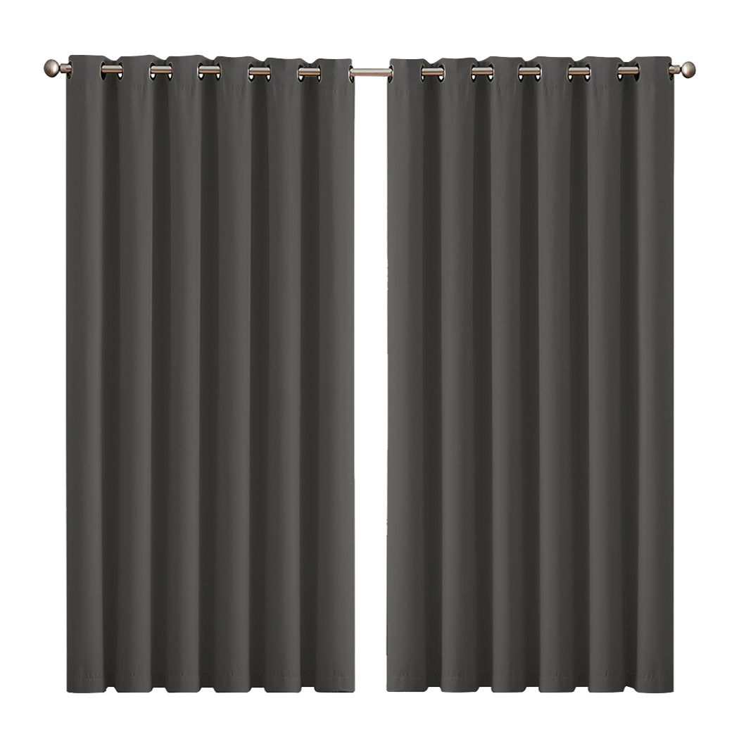 2x Blockout Curtains Panels 3 Layers Eyelet Room Darkening 240x230cm Charcoal