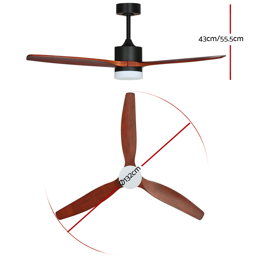 52'' Ceiling Fan AC Motor 3 Blades w/Light - Dark Wood