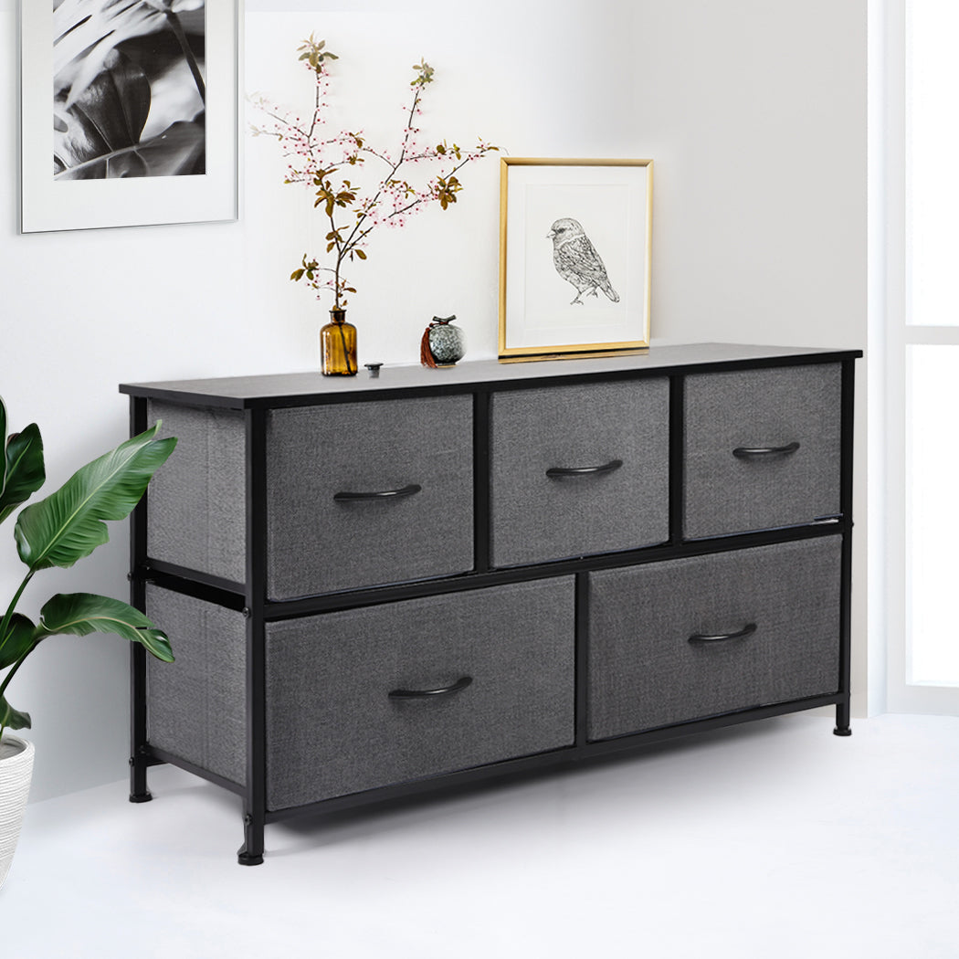 Storage Cabinet Tower Chest of Drawers Dresser Tallboy 5 Drawer Dark Grey