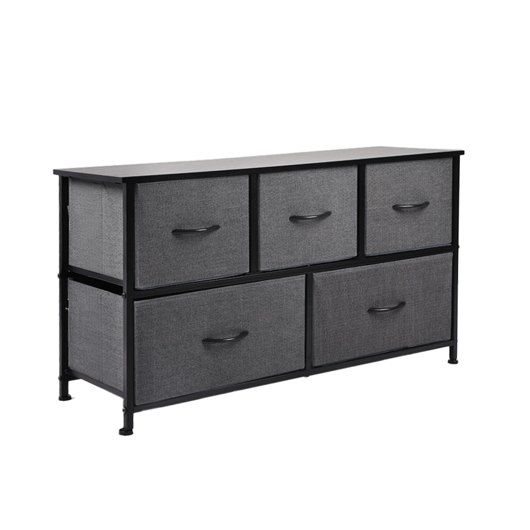 Storage Cabinet Tower Chest of Drawers Dresser Tallboy 5 Drawer Dark Grey