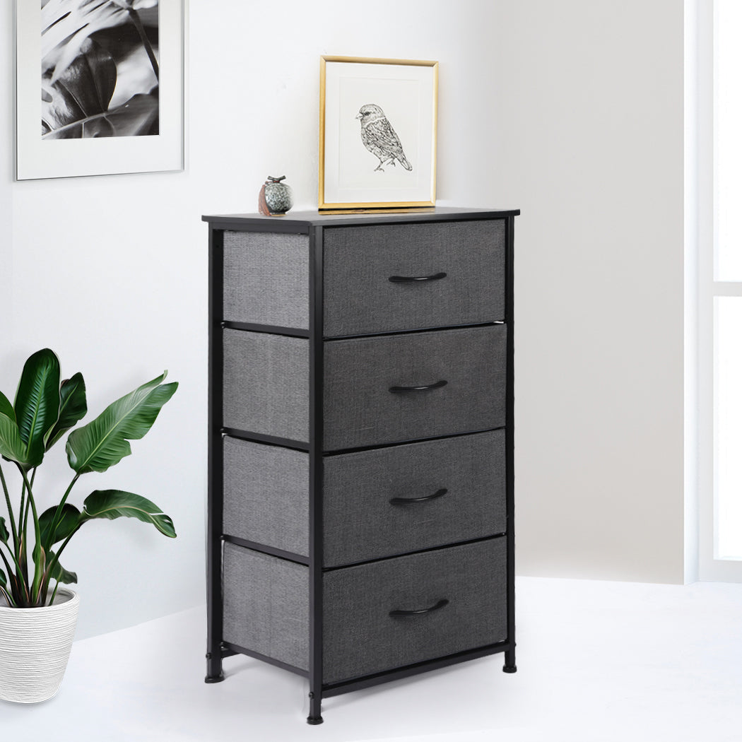 Storage Cabinet Tower Chest of Drawers Dresser Tallboy 4 Drawer Dark Grey