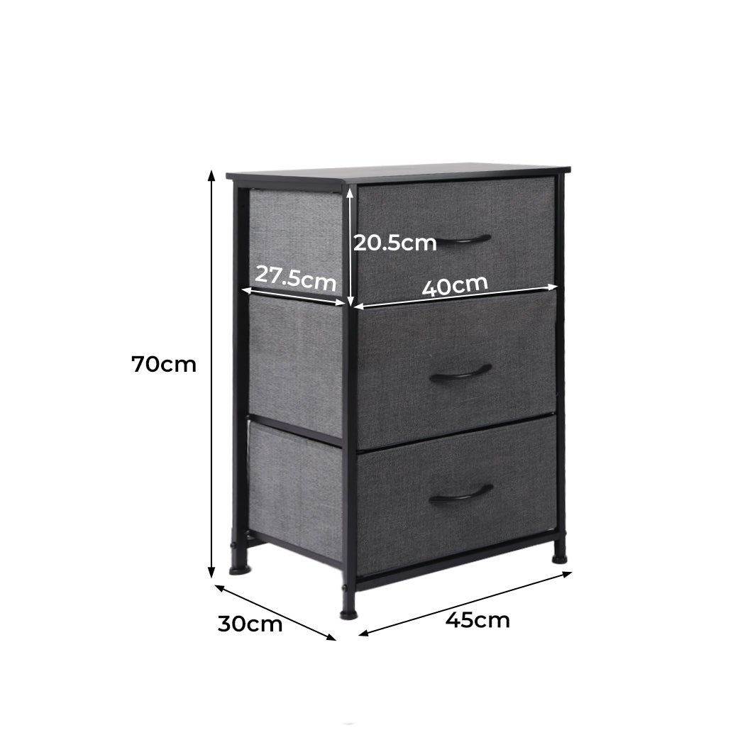 Storage Cabinet Tower Chest of Drawers Dresser Tallboy 3 Drawer Dark Grey