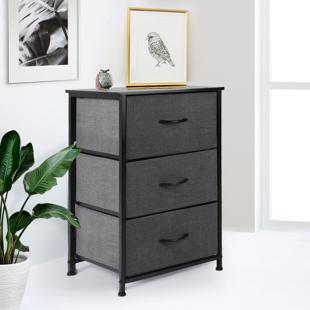 Storage Cabinet Tower Chest of Drawers Dresser Tallboy 3 Drawer Dark Grey