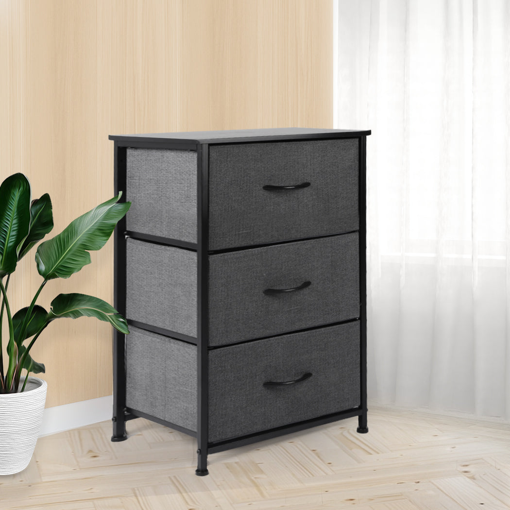 Storage Cabinet Tower Chest of Drawers Dresser Tallboy 3 Drawer Dark Grey