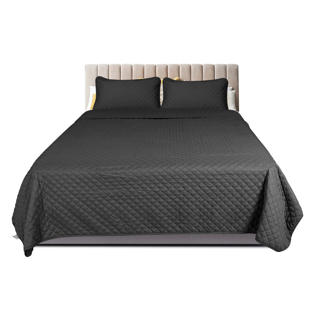 Bedspread Coverlet Set Quilted Comforter Soft Pillowcases Queen Dark Grey