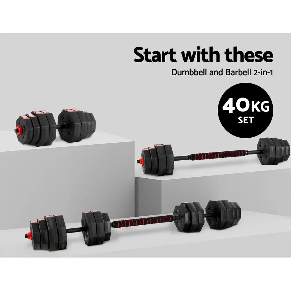 40kg Adjustable Dumbbell Barbell Set Weight Lifting Home Gym
