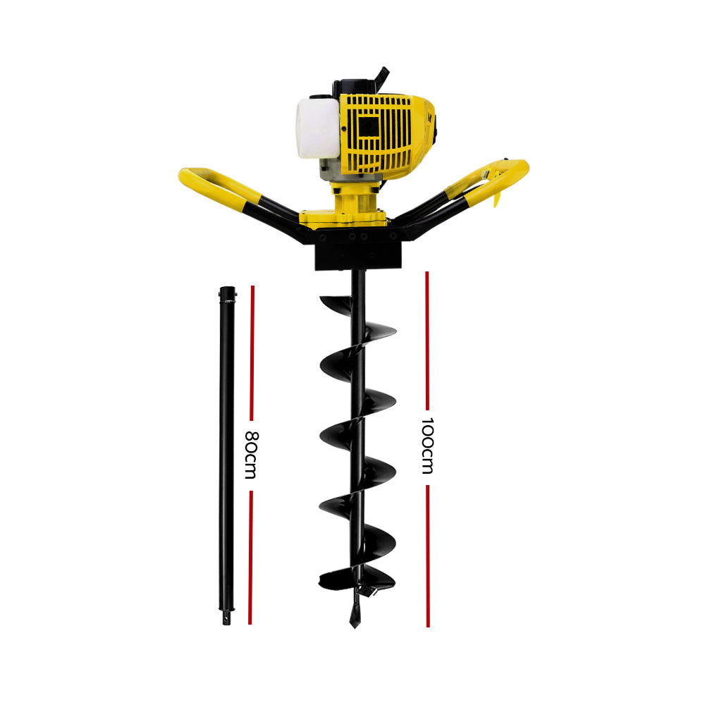 80CC Post Hole Digger 200mm Petrol Drill Auger Extension Bits