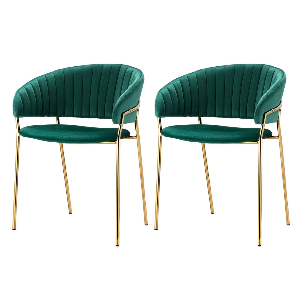 Dining Chairs Set of 2 Velvet Hollow Armchair Green