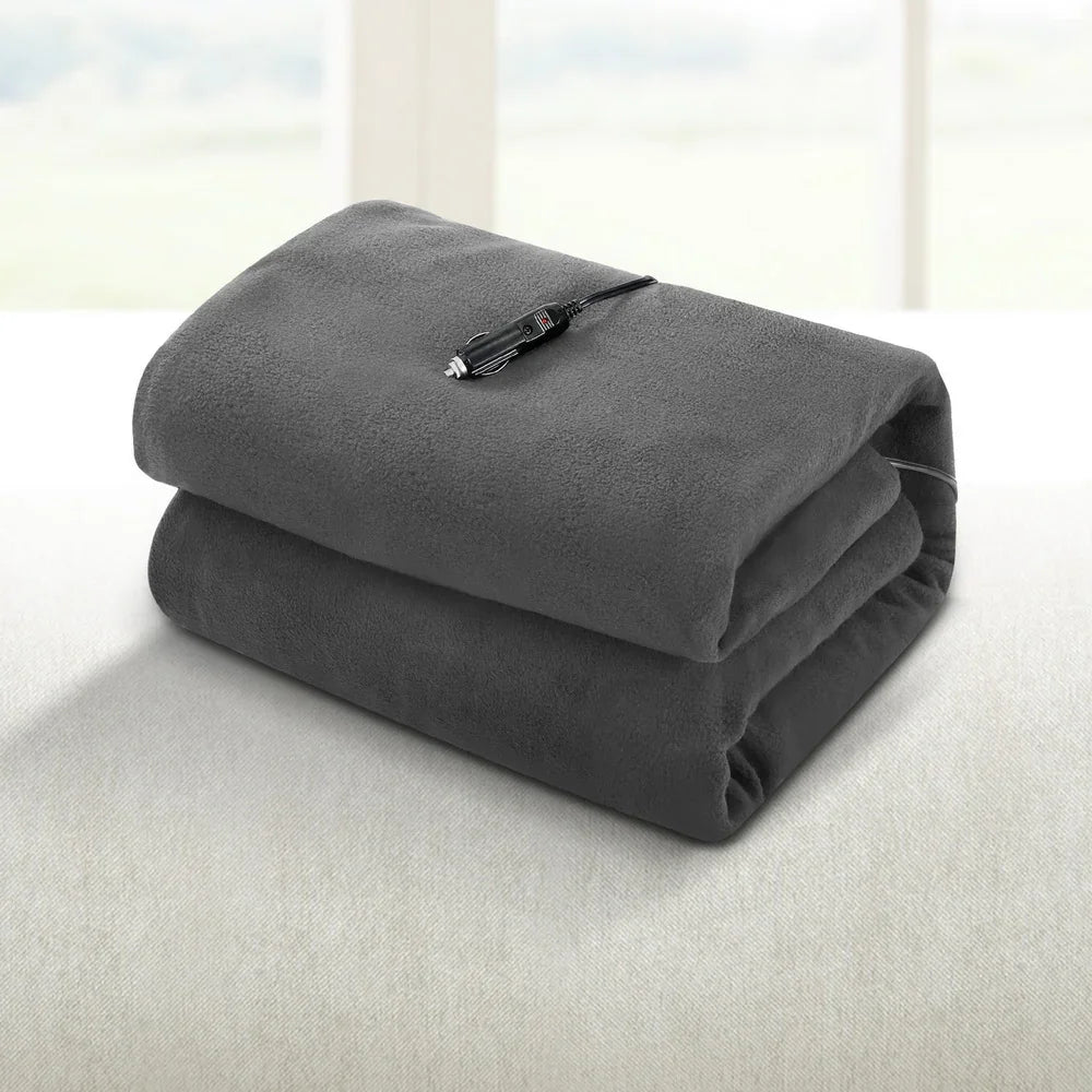 Electric Heated Car Blanket – 12V Travel Throw Rug Grey 150×110cm