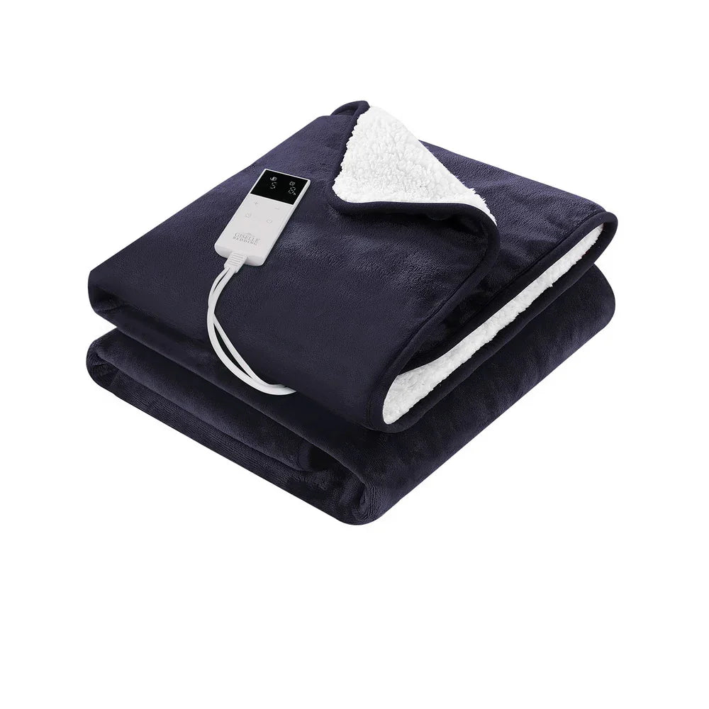 Electric Throw Rug Heated Blanket – Fleece Sherpa 9‑Heat Charcoal