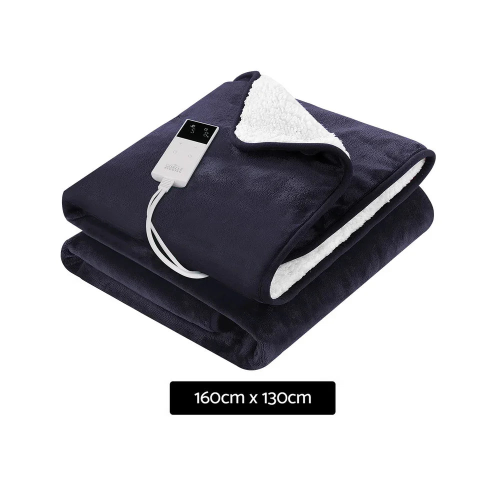 Electric Throw Rug Heated Blanket – Fleece Sherpa 9‑Heat Charcoal