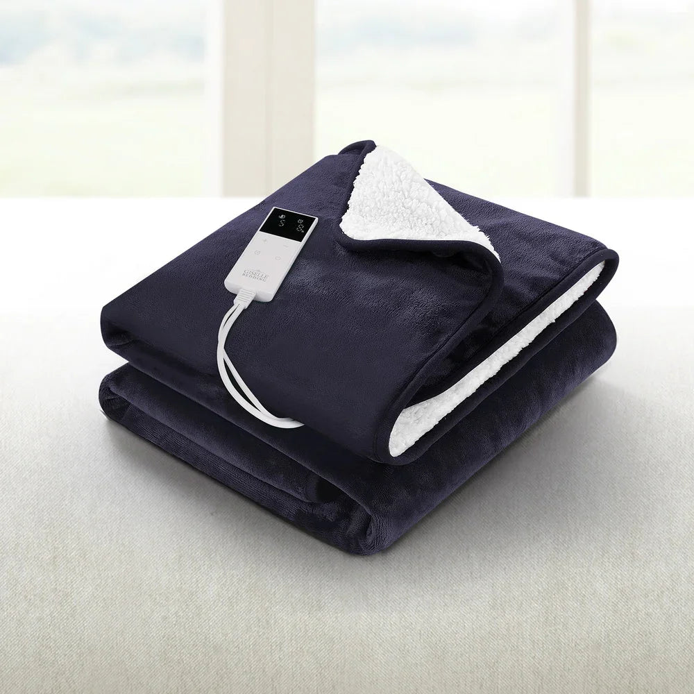 Electric Throw Rug Heated Blanket – Fleece Sherpa 9‑Heat Charcoal