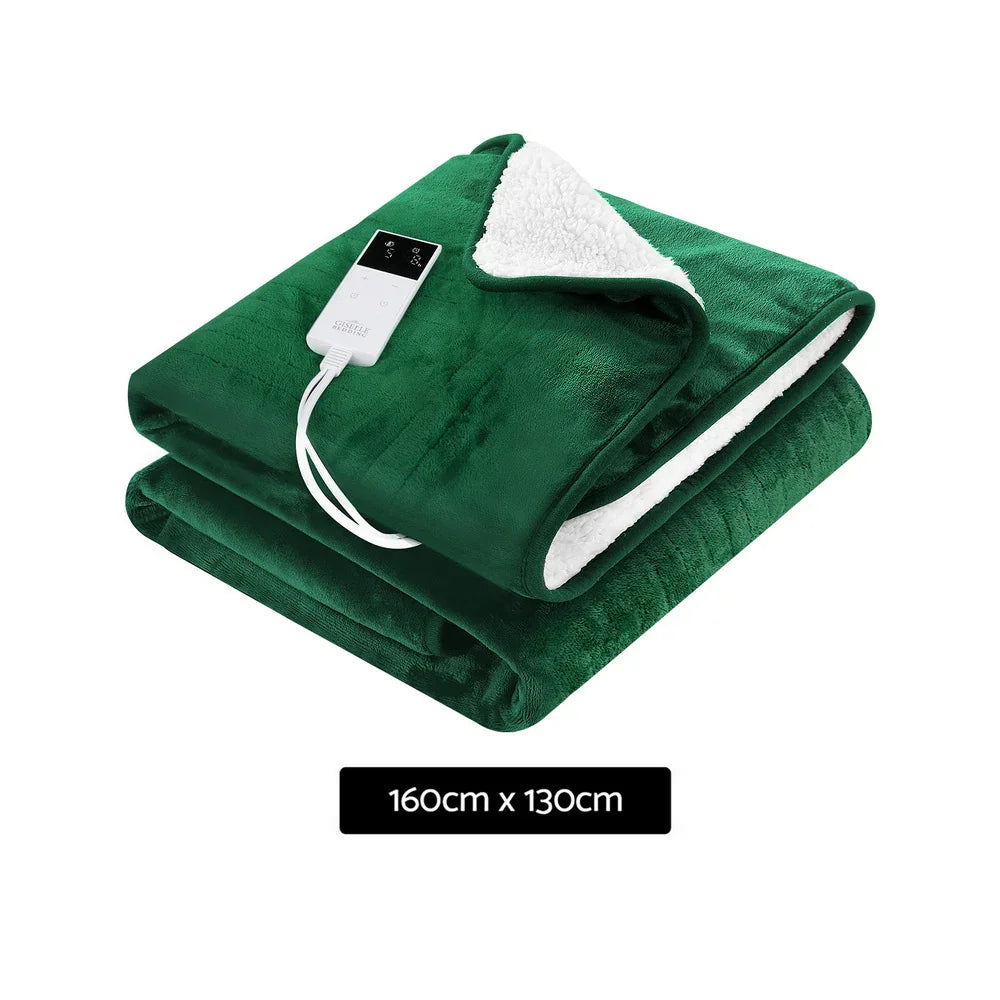 Electric Throw Rug Heated Blanket Double Sided Green