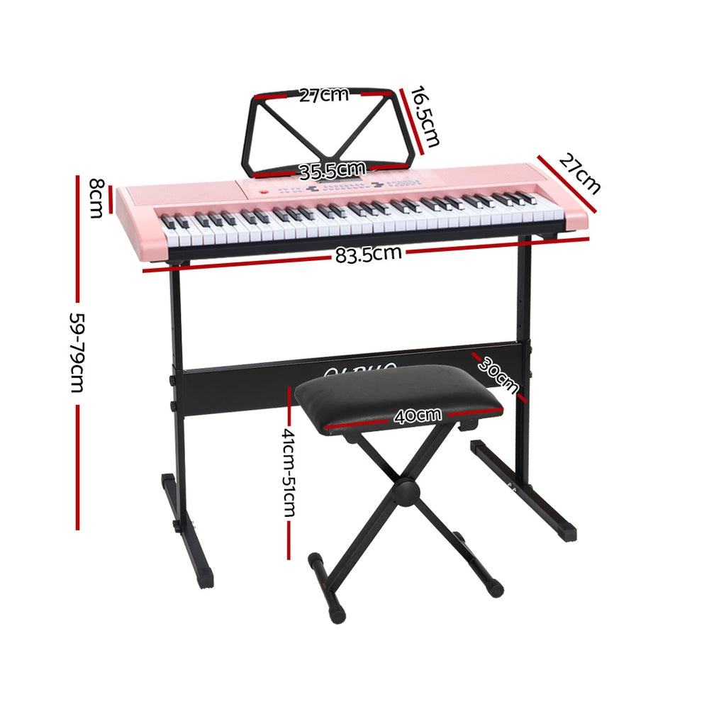 Alpha 61 Keys Electronic Piano Keyboard Digital Electric w/ Stand Stool Pink