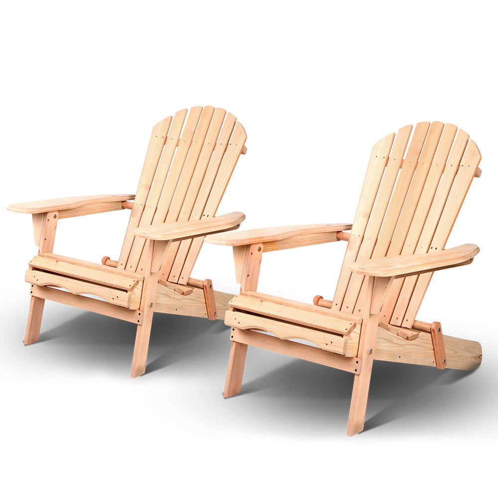 Adirondack Outdoor Chairs Wooden Beach Chair Patio Furniture Garden Natural Set of 2