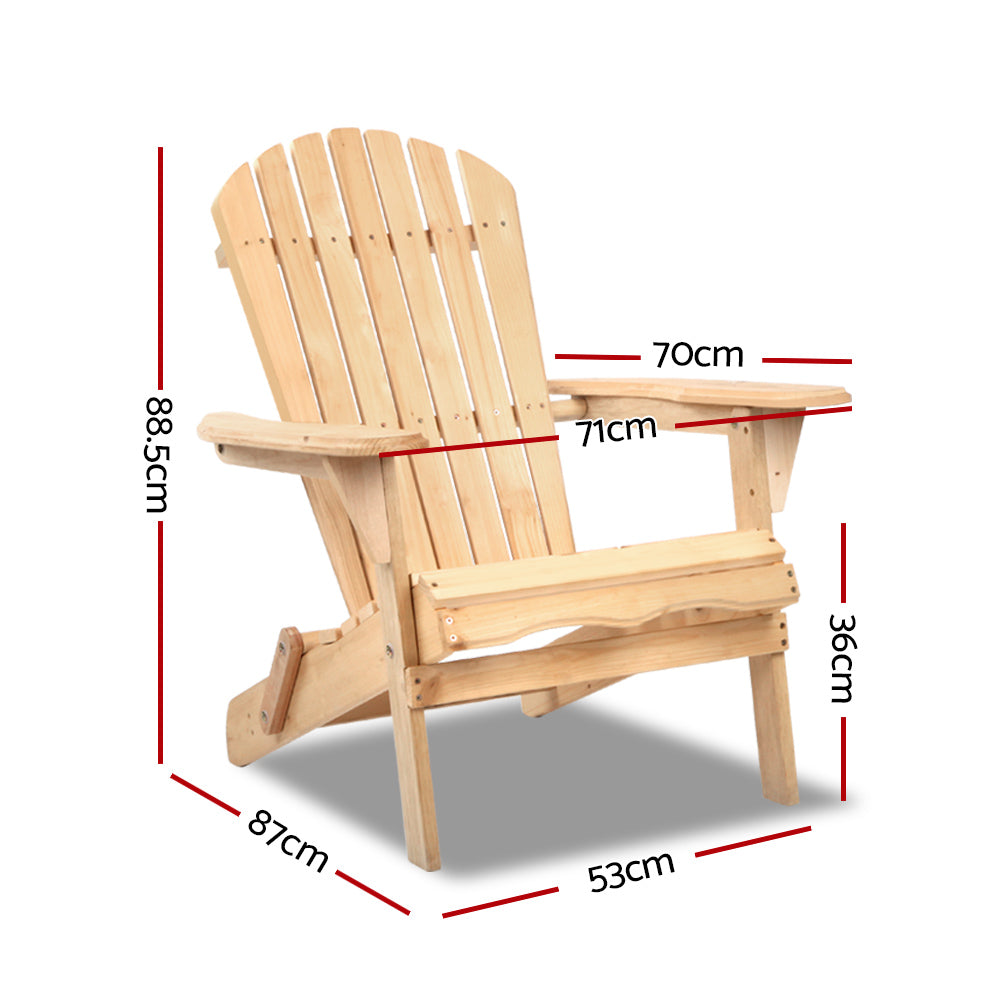 Adirondack Outdoor Chairs Wooden Beach Chair Patio Furniture Garden Natural Set of 2