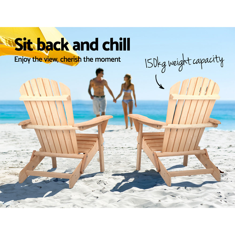 Adirondack Outdoor Chairs Wooden Beach Chair Patio Furniture Garden Natural Set of 2