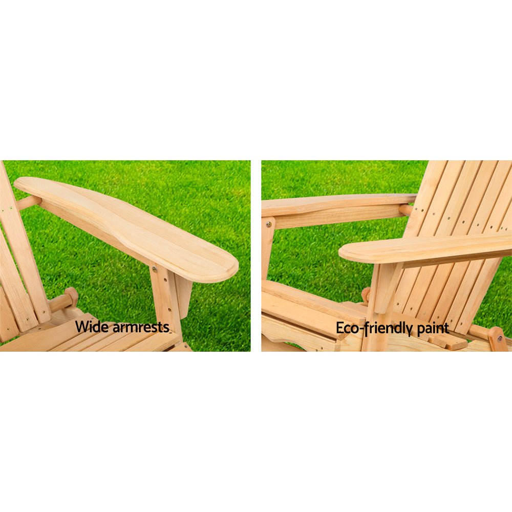 Adirondack Outdoor Chairs Wooden Beach Chair Patio Furniture Garden Natural Set of 2