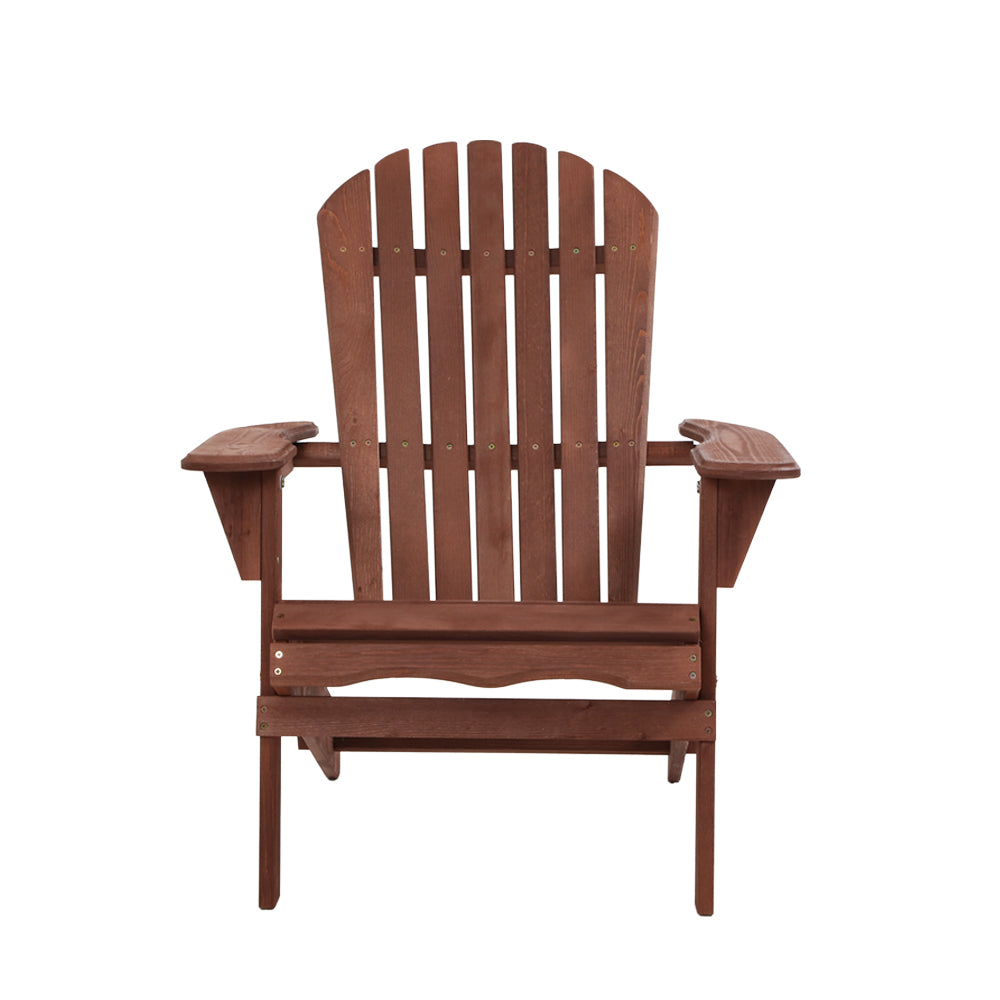 Gardeon Adirondack Outdoor Chairs Wooden Foldable Beach Chair Patio Furniture Brown