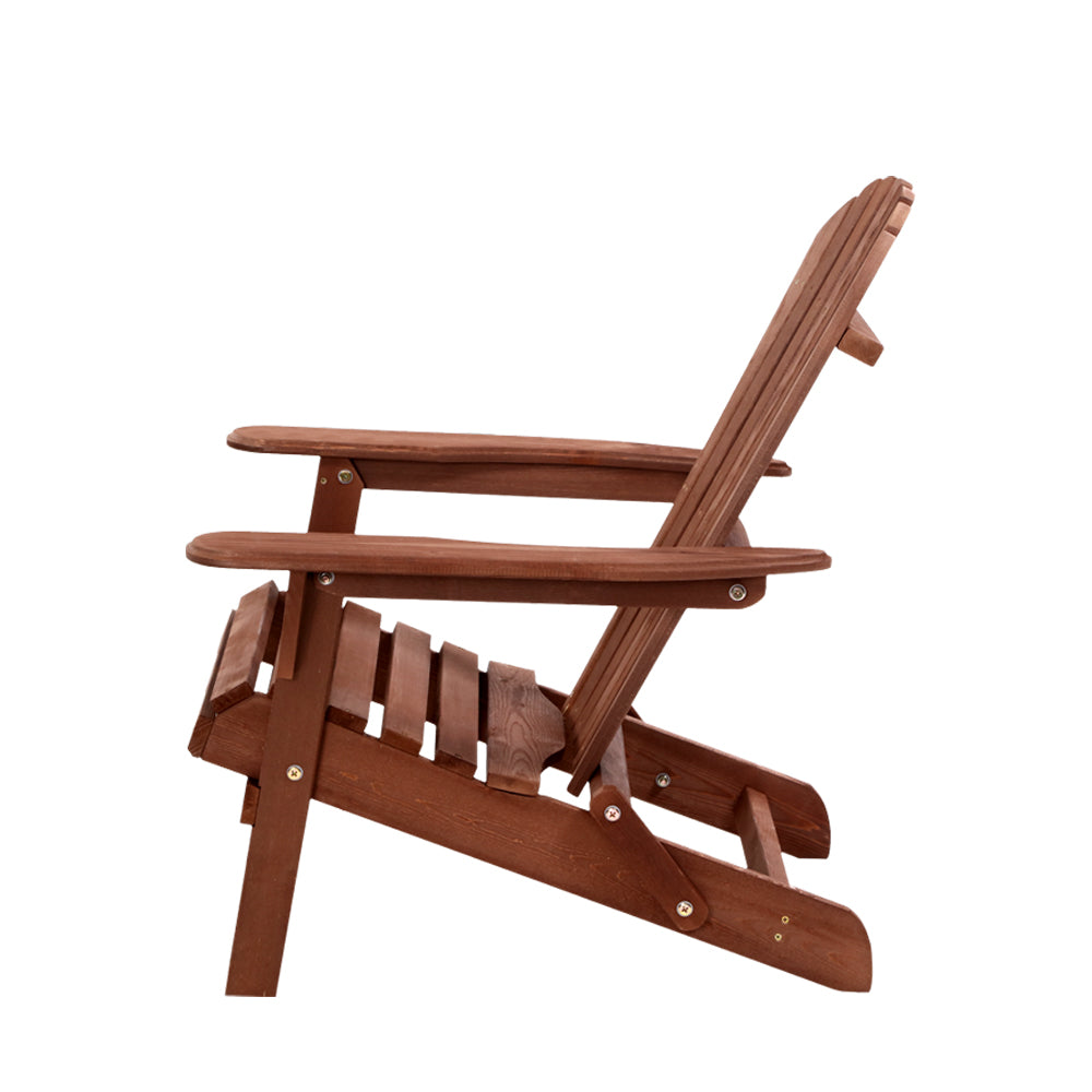 Gardeon Adirondack Outdoor Chairs Wooden Foldable Beach Chair Patio Furniture Brown