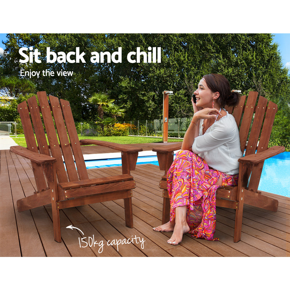 Gardeon Adirondack Outdoor Chairs Wooden Beach Chair Patio Furniture Garden Brown