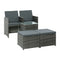 5pc Grey Rattan Bistro Set Outdoor Furniture Chairs Table Ottoman Patio Set