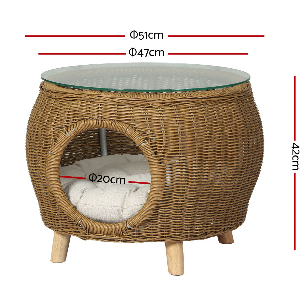 Gardeon Coffee Side Table Wicker Aluminium Desk Pet Bed Storage Outdoor Furniture