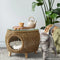 2-in-1 Rattan Coffee Table with Pet Bed Tempered Glass Top Indoor Outdoor