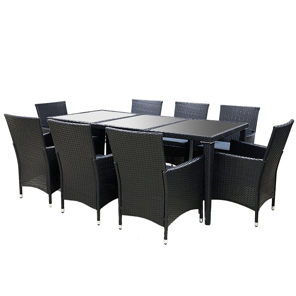 Outdoor Dining Set 9 Piece Wicker Lounge Setting Black