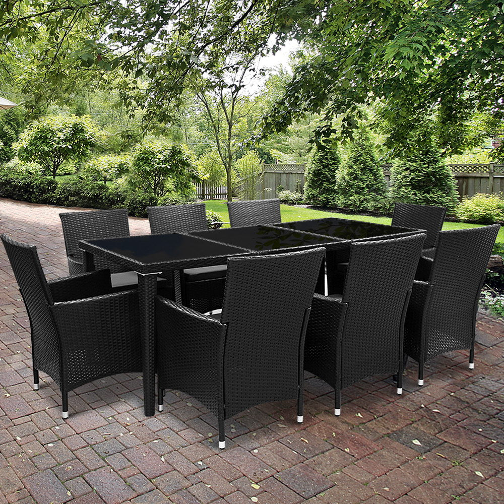 Outdoor Dining Set 9 Piece Wicker Lounge Setting Black