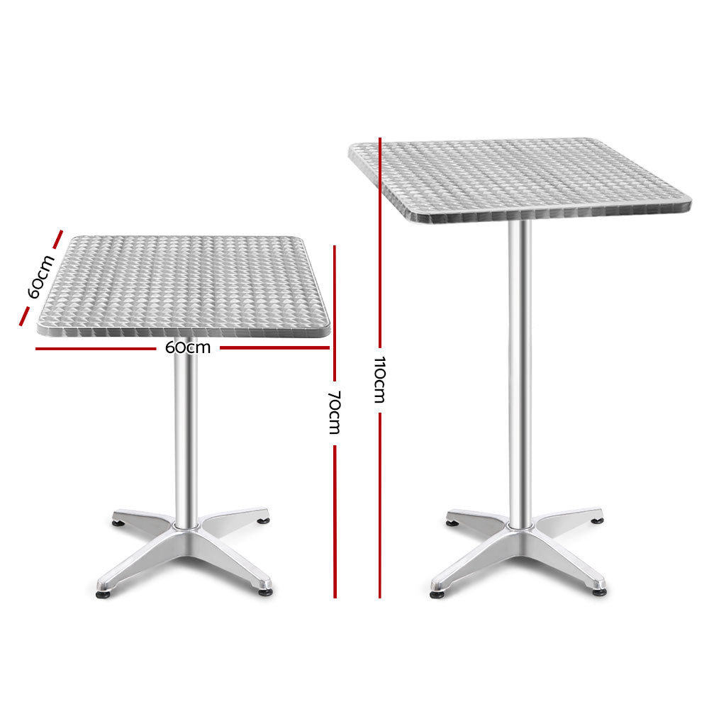 Outdoor Bar Table Adjustable Aluminium Square 70/110cm