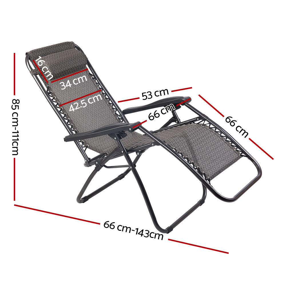 2PC Zero Gravity Chair Folding Outdoor Recliner Adjustable Sun Lounge Camping Beige