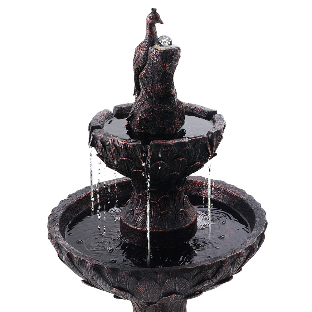 Solar Water Feature 3-Tiers Peacock 106cm