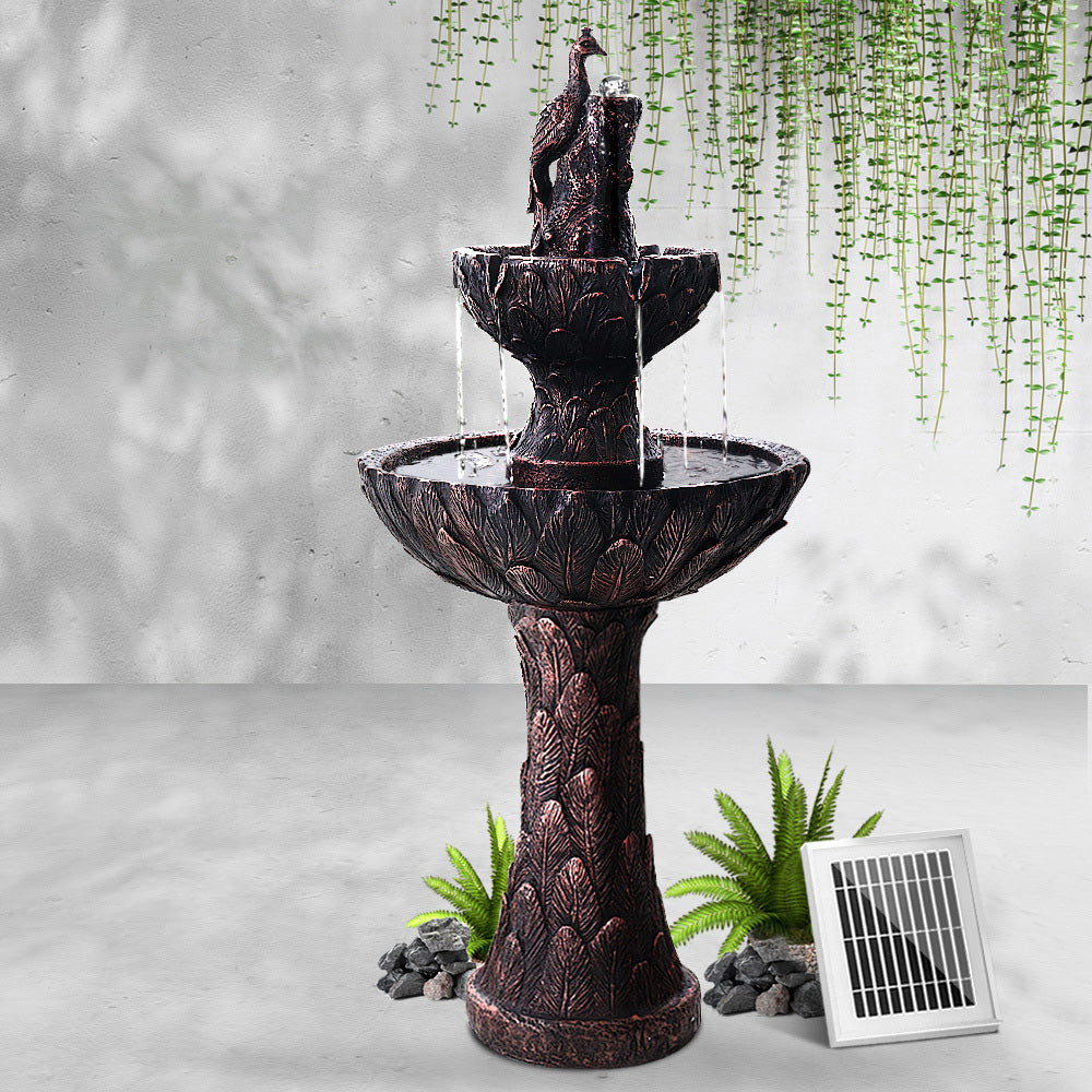 Solar Water Feature 3-Tiers Peacock 106cm