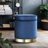 Ottoman Storage Foot Stool Round Velvet Navy