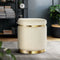 Velvet Footstool Ottoman Cube Seat 38cm Cream Gold Ring Stool