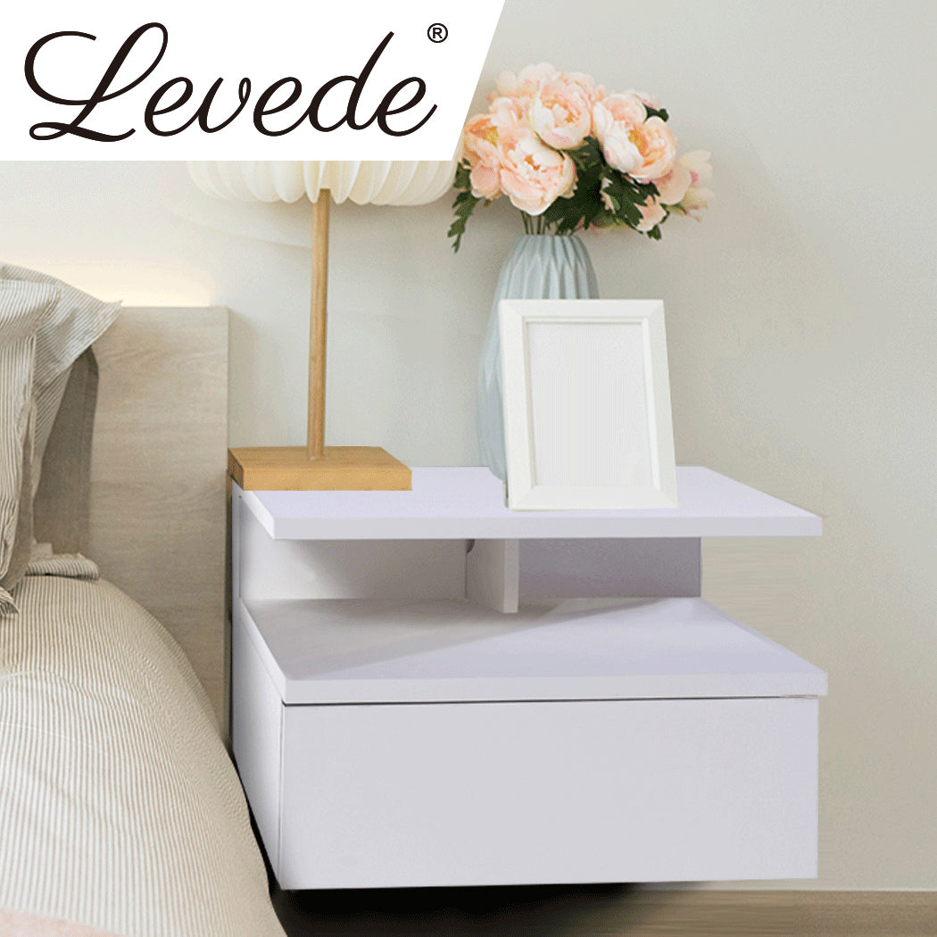 Bedside Tables LED Wall Mounted Cabinet Side Table Floating Nightstand X2