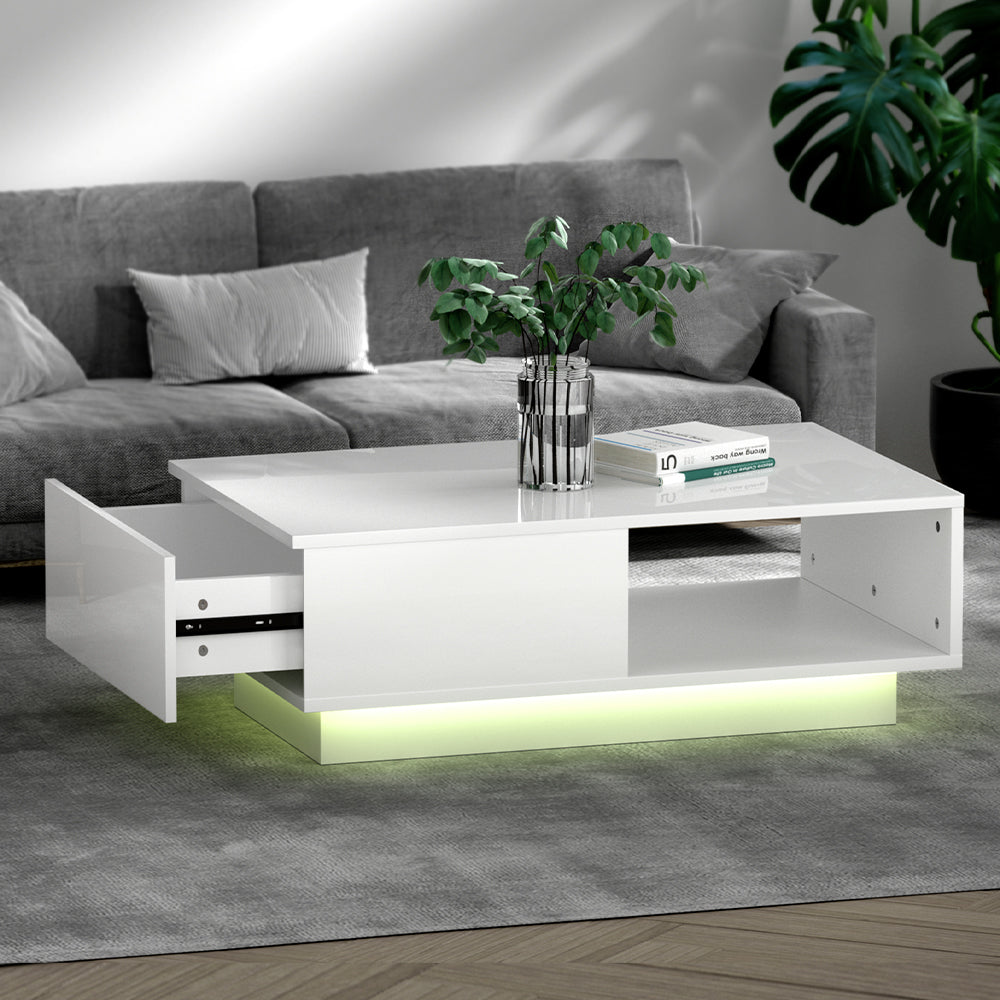 Artiss Coffee Table Led Lights White