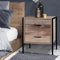 Artiss Black Oak Bedside Table 2 Drawer Nightstand Metal Frame Storage