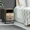 Artiss Industrial Bedside Table 2 Drawer Nightstand with Shelf Wood
